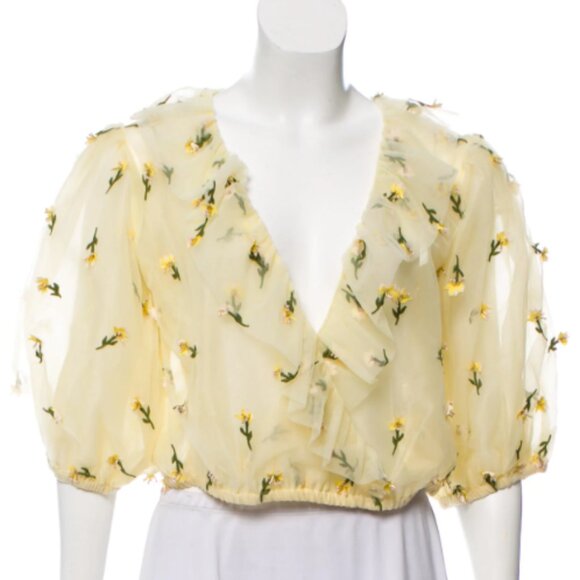 Ganni 3d  Bliss Cropped Embellished Tulle Top In Cream Size S/M - Picture 1 of 10